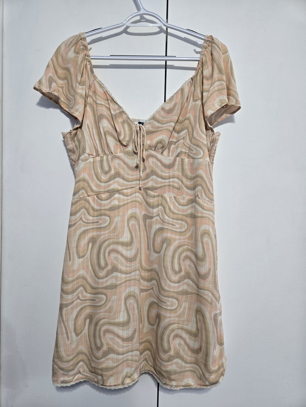 American Eagle XL Y2K Swirl Print Mini Dress Empire Waist Boho Retro